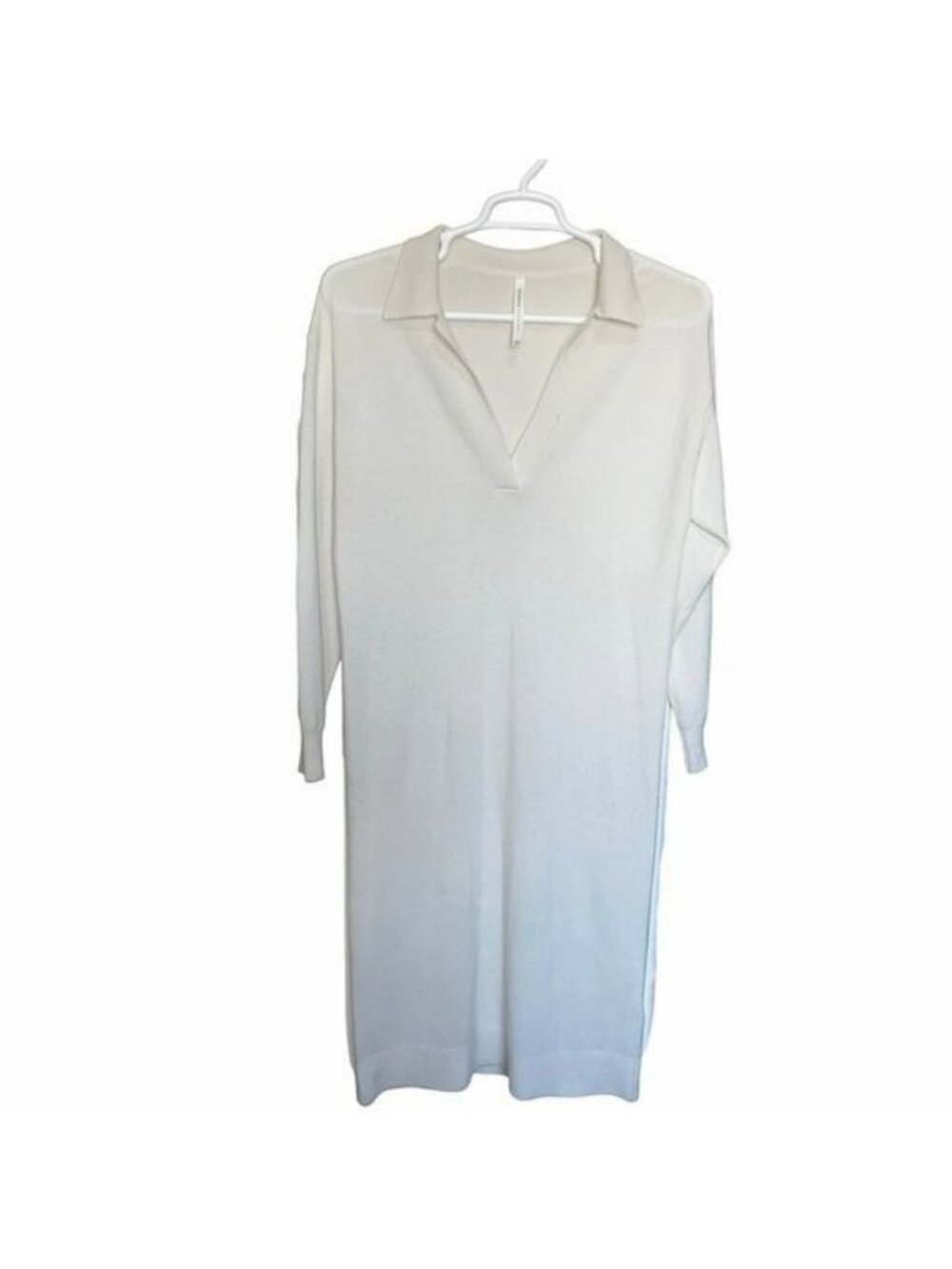 Babaton Sweater Dress Womens S White Knit Collared V-Neck Midi